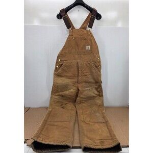 Carhartt Bib Overalls 36 X 32  Quilt Lined Duck R03 Brown  SOILED